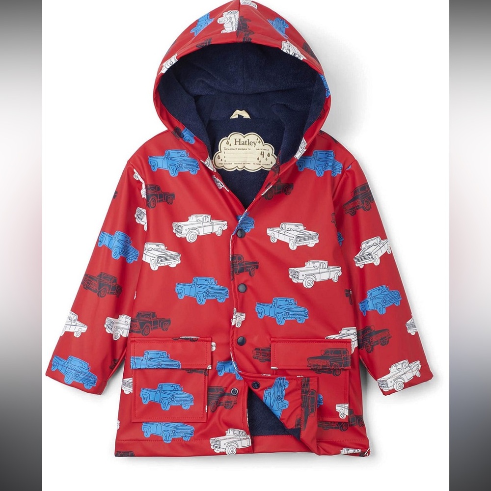 Hatley Kids' Red Raincoat with Trucks  Design size 5